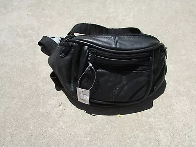 Fanny Pack Bag Travel Black Leather Crossbody Pack Unisex Compact Adjustable NEW • $13.98