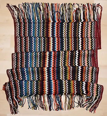 MISSONI Multicolor Wool Blend CHEVRON ZIG ZAG Knit 17 X 74 Scarf  ITALY • $71.99