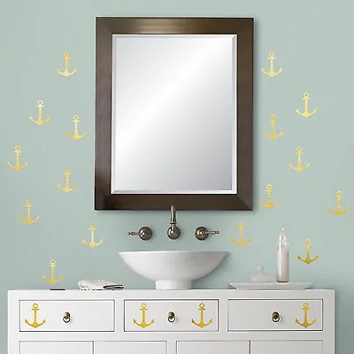 GOLD ANCHORS FOIL WALL DECALS 24 Nautical Peel And Stick Stickers Pirate Decor • £9.64