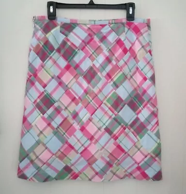 Brooks Brothers 346 Womens Sz 10 Madras Patchwork Plaid A Line Knee Skirt Lined • $29.50