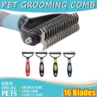 £6.79 • Buy Pet Dog Cat Grooming Comb Professional 16 Blades Brush Dematting Undercoat Rake