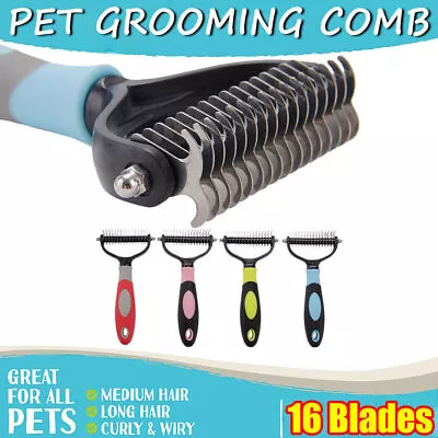 £6.79 • Buy Pet Dog Cat Grooming Comb Professional 16 Blades Brush Dematting Undercoat Rake