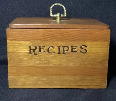 Vintage Recipes Wooden Box Brass Top Ring Wood Recipe Brown 6.25 X 4.5 X 4 In • $15