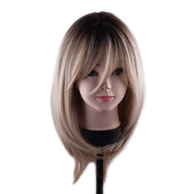 Long Dark Root Ombre Highlights Blonde Hair Natural Wigs With Bangs For Women • £18.73