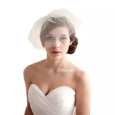 Wedding Headdress Bridal Feather Net Bow Birdcage Face Veil Fascinator Veils Cap • £11.99