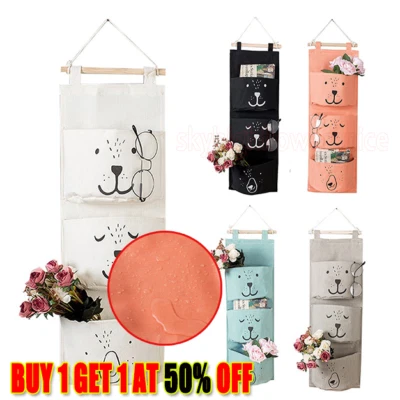 £2.59 • Buy 3Pockets Wall Hanging Storage Bag Toy Cosmetic Organizer Pouch Home Closets
