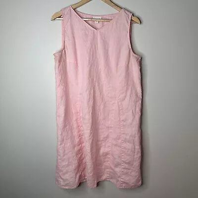 J Jill Dress Love Linen Sleeveless Baby Pink Ballet Slip Lagenlook Artsy Sz L • $27.99
