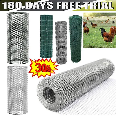 Galvanised/PVC Coated Chicken Rabbit Roll Wire Mesh Aviary Fencing Garden 5M 50M • £40.70