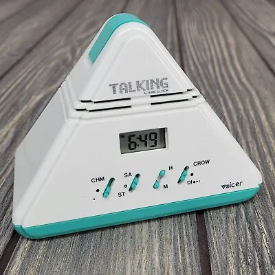 1980s Talking Alarm Clock Voicer MT-10 Robot Voice Pyramid Shape Teal/White EUC • $34.95