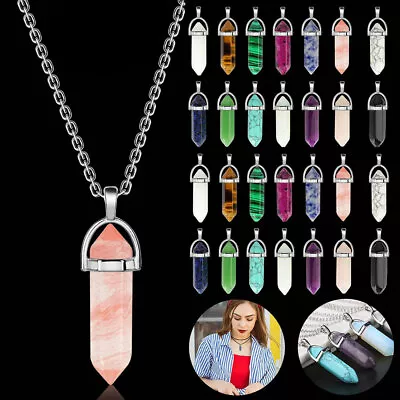 Set Of 32 Chakra Quartz Crystal Point Healing Pendant Necklace Stones • $15.85