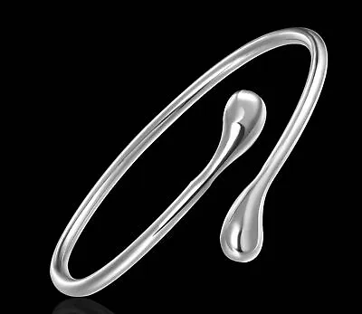 Women’s 925 Sterling Silver Smooth Tear Water Drop Cuff Open Bangle Bracelet • $9.99