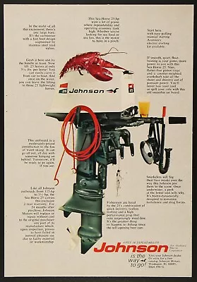 Johnson Sea Horse 25 HP Outboard Boat Motor Vintage Print Ad 1970 • $9.95