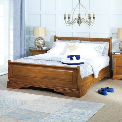 £849 • Buy French Louis Solid Oak 6ft Super King Size Sleigh Bed - Bedroom - FL06