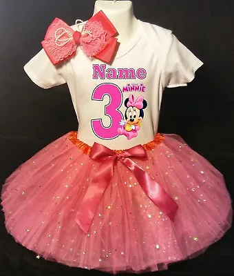 Minnie Mouse **With NAME** 3rd Third 3 Baby Fuchsia Tutu Dress Fast Shipping  • $17.50