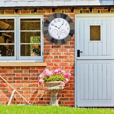 Outdoor Garden Stone Wall Clock With Thermometer And Hygrometer Arabic Numerals • £19.95