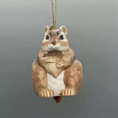 Vintage Porcelain Chubby Chipmunk With Acorn Hanging Ornament Bell Figurine • $4