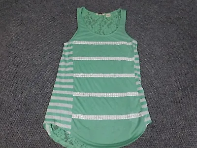 Miss Me Womens Blouse Medium Green Pullover Tank Mesh Striped • $13.46