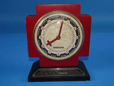 Vintage 1934 Red/Black World Time Prayer Catholic Mass Alarm Gilbert Clock WORKS • $150.99