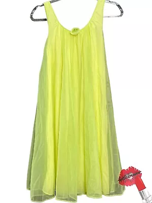 VTG BABYDOLL Chiffon Nightgown Women Medium Lemon Yellow Green Sheer Nightie • $40