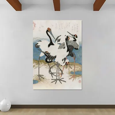 Five Cranes Vintage Japanese Wall Art - Canvas Rolled Wall Art Print • £12.79