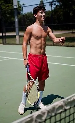 Shirtless Male Athletic Tennis Player Jock Hunk Abs On Court PHOTO 4X6 D1 • $4.49