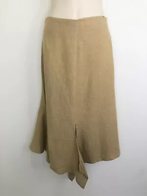 Bassike Womens Drape Midi Skirt Size 2 Beige Linen Unlined Split Back And Front • $69
