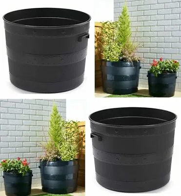Black Plastic Planter Plant Pot Tub Garden Patio Out Or Indoor Barrel Flower Pot • £8.95
