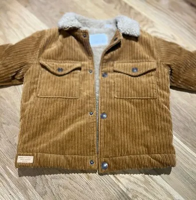 Zara Boys Tan Brown Cord Fleece Coat Jacket 2-3 Years Used • £8.99