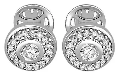 Cluster Stud Earrings Round Cut Diamond I1 G 0.50 Carat 14K White Gold Pave Set • $699.99