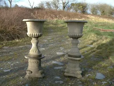 GARDEN URNS VICTORIAN PLANTERS  Two Urns With Plinths  • £195