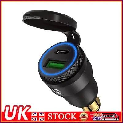 £12.04 • Buy DIN Plug To QC3.0 + PD USB Charger W/ LED Light For Motorcycle (Black+Blue)