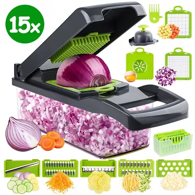 15 In 1 Vegetable Chopper Salad Fruit Vegetable Cutter Food Dice Slicer Peeler • £9.99