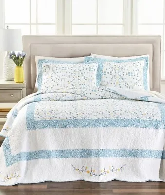 Martha Stewart Collection Floral Scallop Vine King Bedspread Coverlet 620AW • $158.37