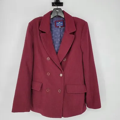 I Love H81 Blazer Jacket Womens Large Burgundy Double Breasted Wool Blend • $20