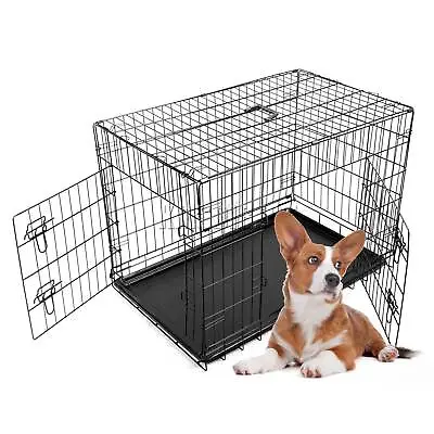 £33.99 • Buy 30  Folding Pet Dog Puppy Metal Training Cage Crate Carrier Medium Black 2 Doors
