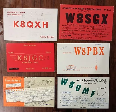 Lot Of 6 1960s QSL Cards Ham Radio OHIO K8JGC K8QXH W8UMF W8PBX W8SGX • $4.99