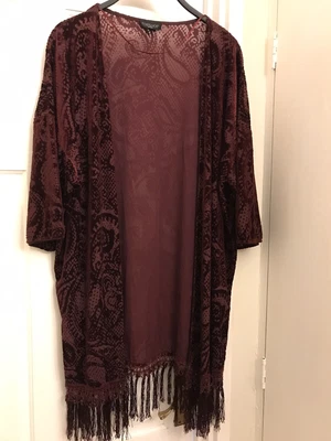 £29 • Buy Topshop Purple Velvet Print Fringe Kimono Jacket Size 12