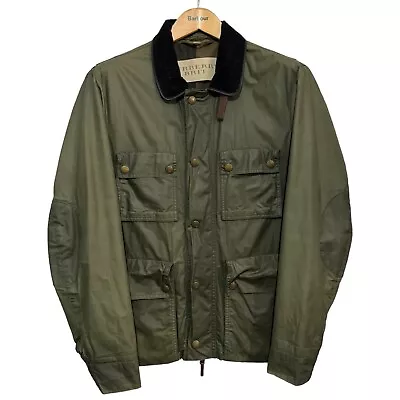 Burberry Brit Wax Biker Jacket Green Rare Slim Size Large 40 42 • $161.78