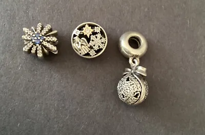 $29.99 • Buy Lot Of 3 Sterling Silver PANDORA Charms Beads~Christmas Charms