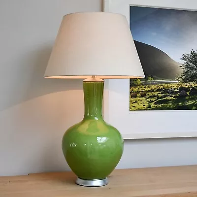 Large Apple Green Ceramic Crackle Glaze Side Hall Console Table Lamp • £250