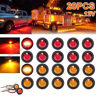20PCS 3/4  12V Marker Lights LED Truck Trailer Round Side Bullet Light Amber Red • $12.90
