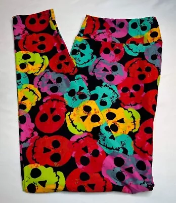 NEW LuLaRoe TC2 Leggings FRIGHT NIGHT Black RAINBOW Skull HALLOWEEN Dead Bones • $21.38