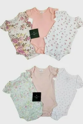 Laura Ashley Baby Girls 3 Pack Floral Rose Pink Bodysuits Vest  0 3 6 9 £25 SALE • £7.99