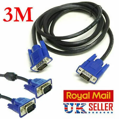 £2.84 • Buy 3 Meter VGA/SVGA Male To Male HIGH QUALITY Cable Lead MONITOR TV LCD PROJECTOR