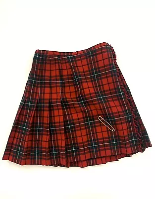 Vintage Pendleton Wool Kilt Red Green Tartan Plaid Pleated Wrap Skirt 14 W Pin • $30