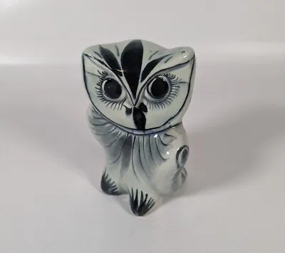 Vintage Tonala Owl Mexican Pottery Ceramic Navy & White • $17.90