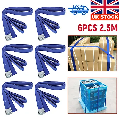 Set Of 6 Lashing Straps Cargo Luggage Tie Down Cam Buckle Roof Rack 2.5m X 25mm • £7.39