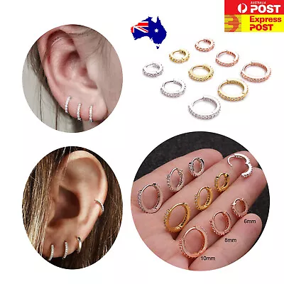 $5.50 • Buy Clear Crystal Pave Hoop Earrings Huggie Tragus Helix Ear Piercing Hinged Ring 