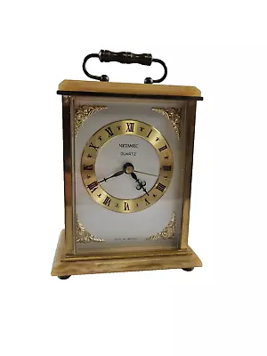 Vintage 1960s Brass Marble Mantle Clock English Metamec Quartz Battery Working • $24.54