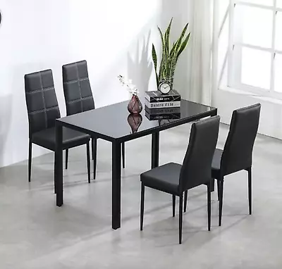 Juego De Comedor 4 Sillas Y Mesa Moderno Elegante Glass Top Kitchen Table NEW • $284.97